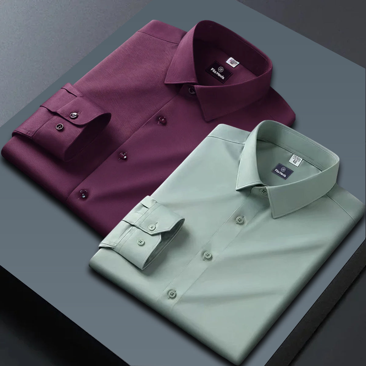 Combo of 2 Formal shirts Wine & Pista Green Colour