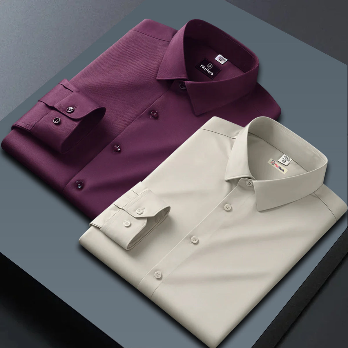 Combo of 2 Formal shirts Wine & Cream Colour