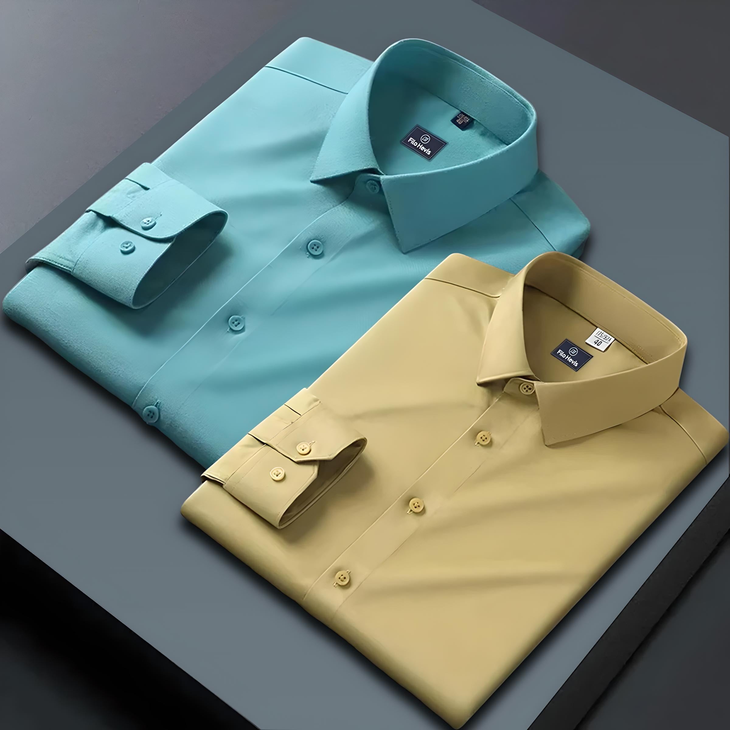 Combo of 2 Formal shirts Sea Green & Yellow Colour