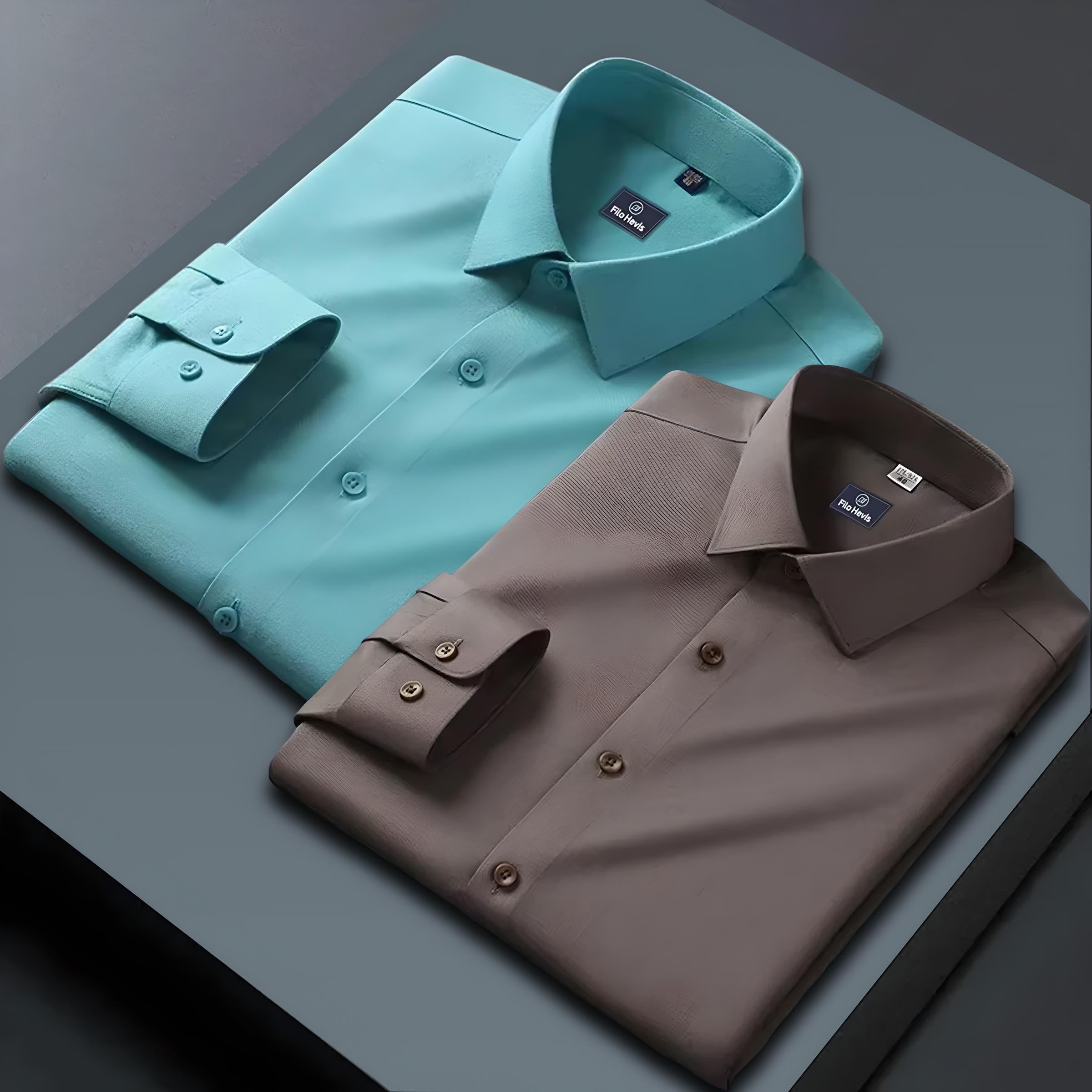 Combo of 2 Formal shirts Sea Green & Brown Colour