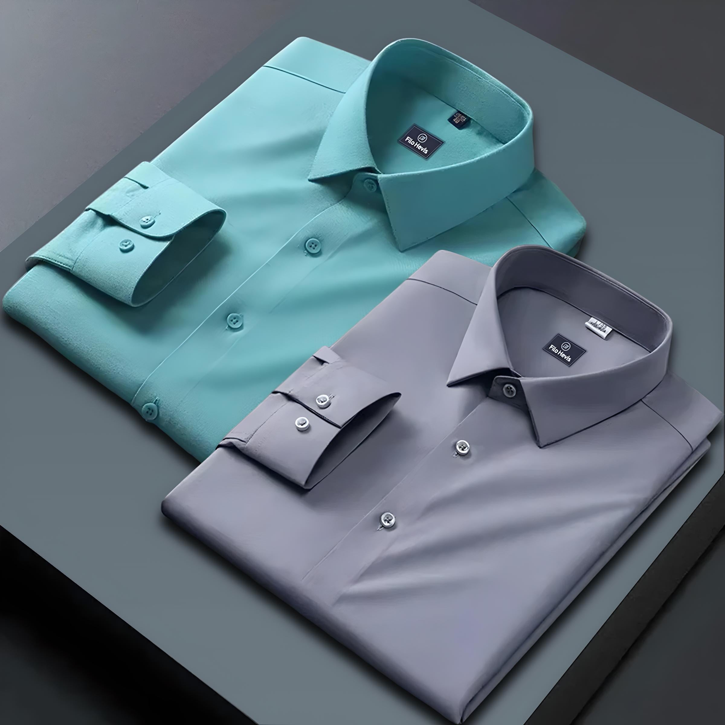 Combo of 2 Formal shirts Sea Green & Light Grey Colour