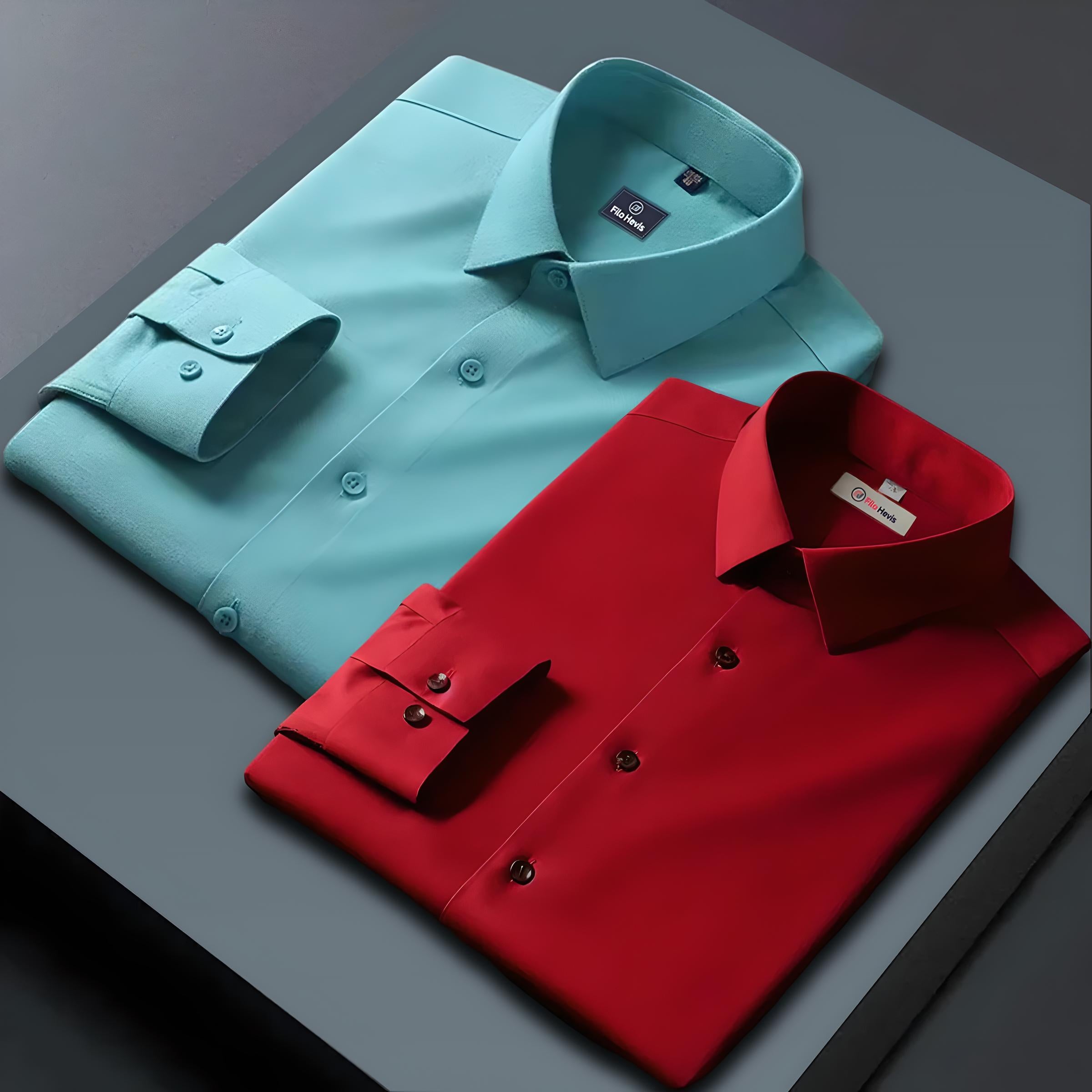 Combo of 2 Formal shirts Sea Green & Red Colour