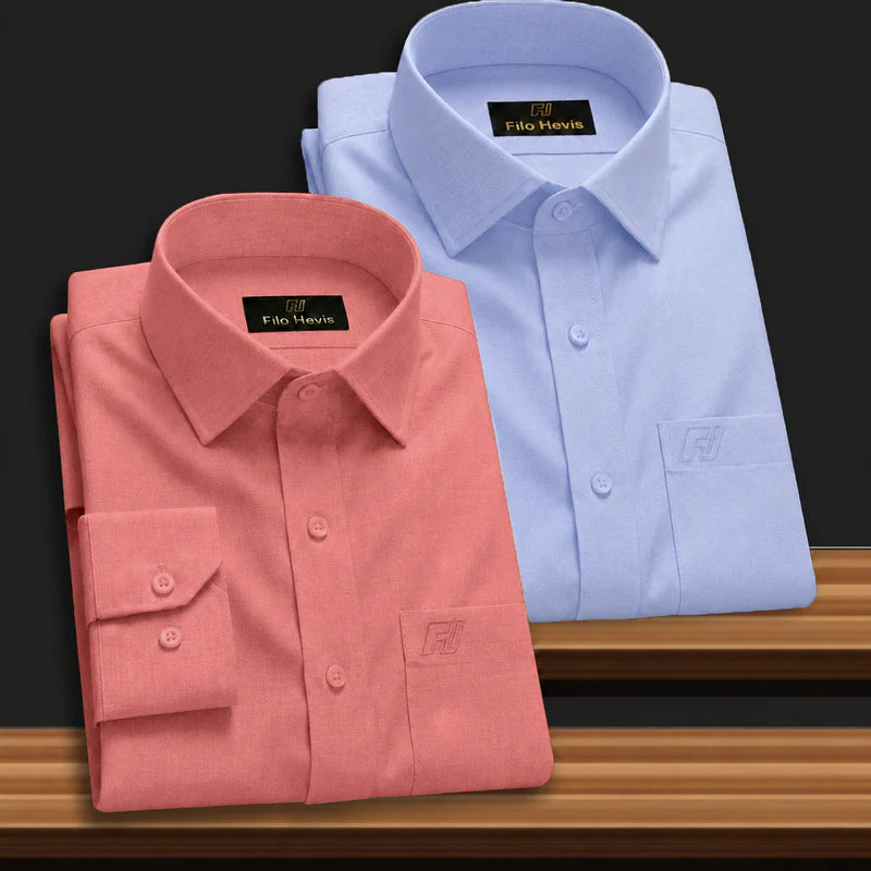 Combo of 2 Filafil Fabric Regular Fit Formal Shirts – Sky & Peach (Single Pocket)