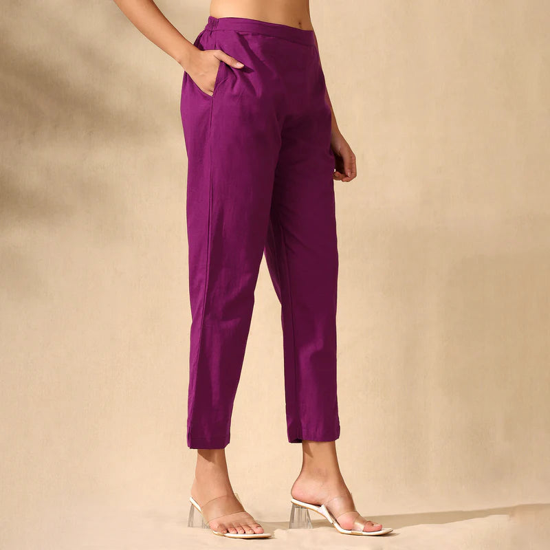 FLORAL EMBROIDERED COTTON CORD SET FOR WOMEN | SHIRT-PANT FUSION WEAR | MAGENTA