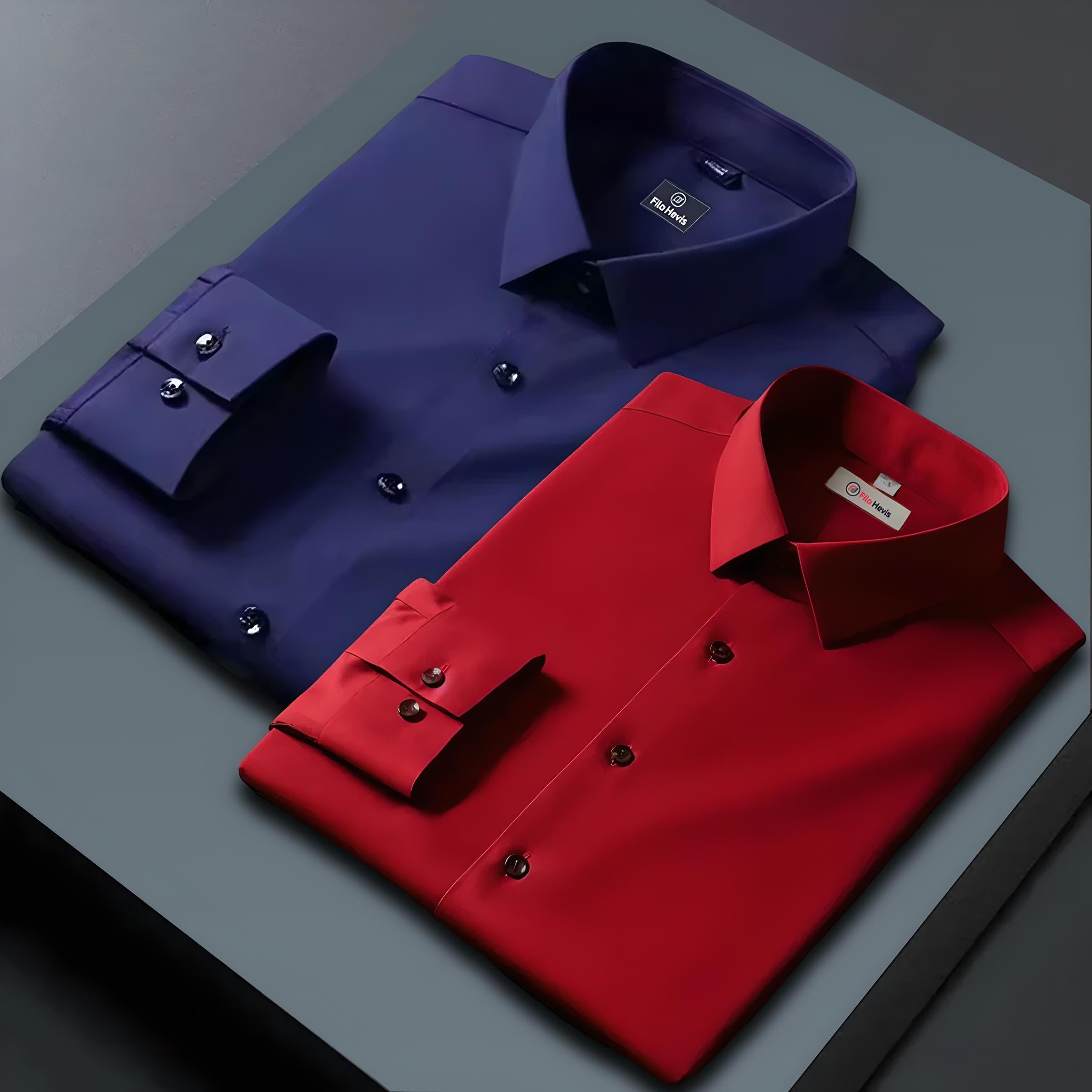 Combo of 2 Formal shirts Navy Blue & Red Colour