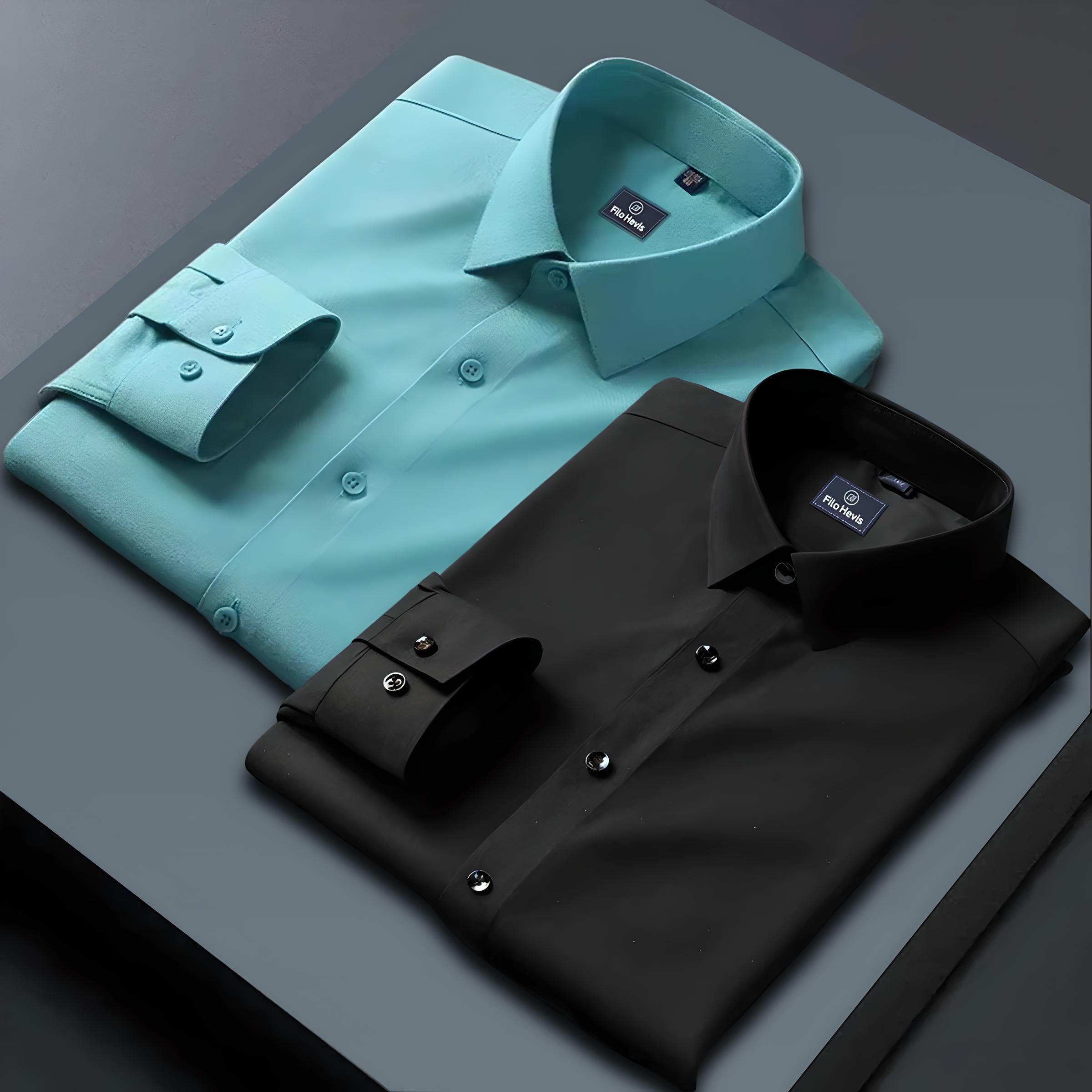 Combo of 2 Formal shirts Sea Green & Black Colour