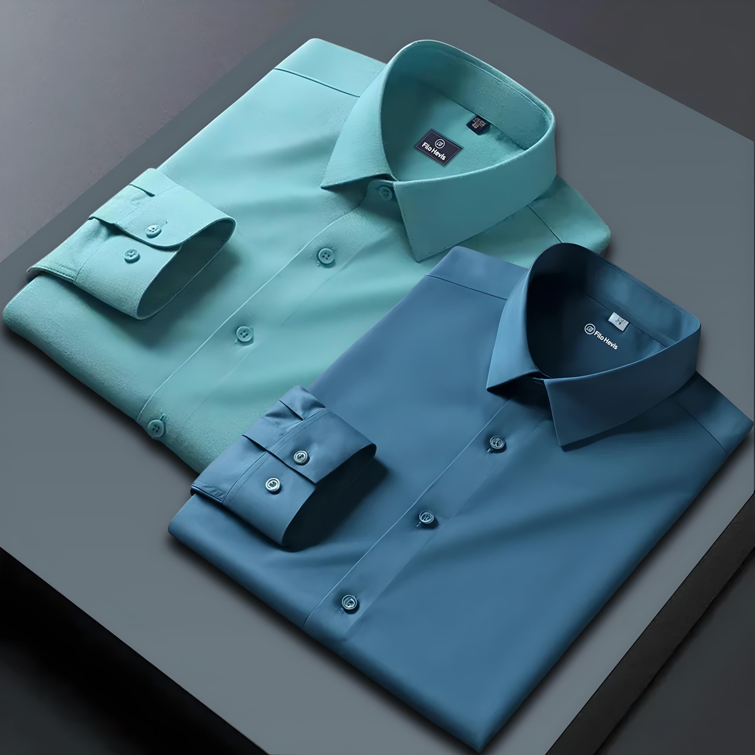 Combo of 2 Formal shirts Sea Green & Teal Blue Colour