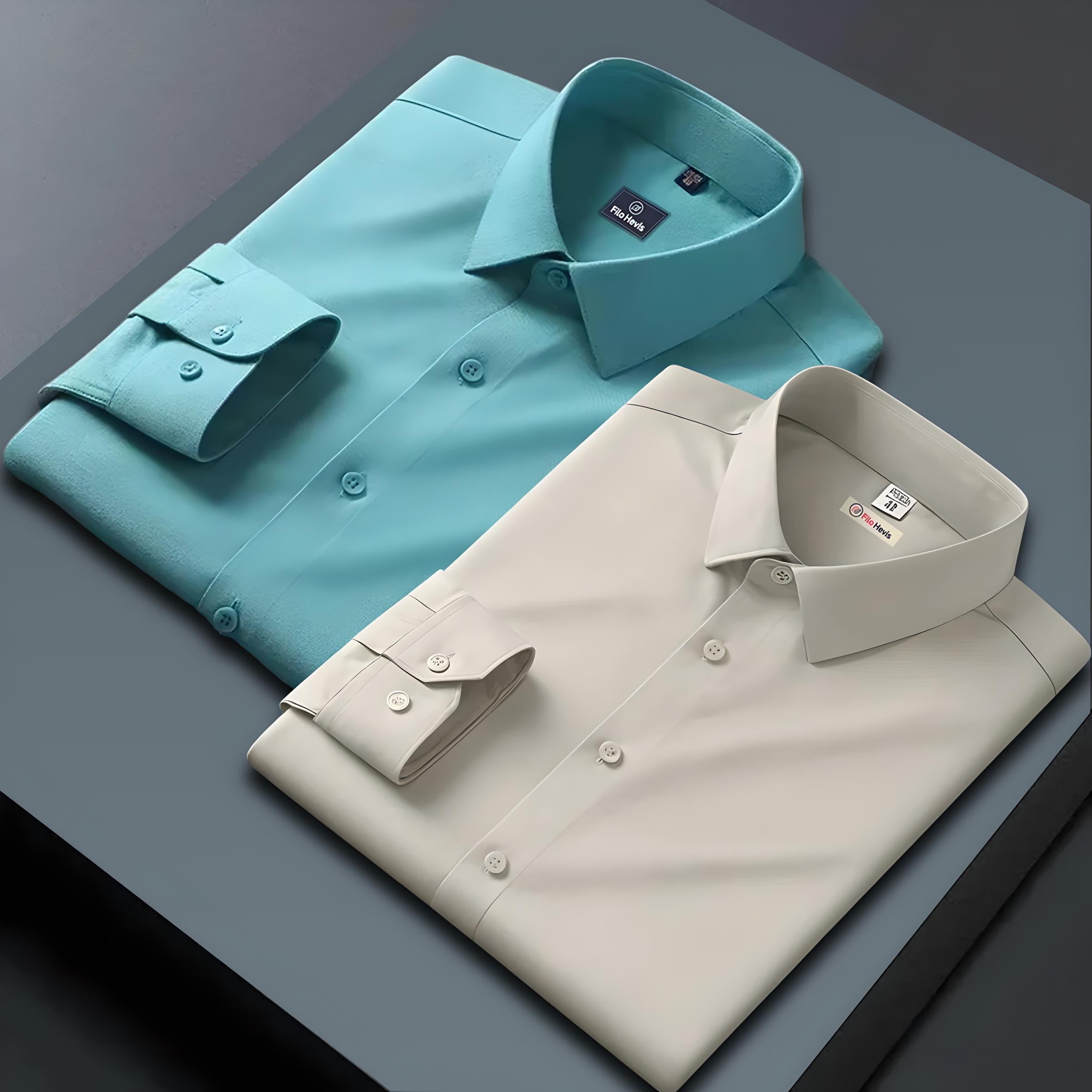 Combo of 2 Formal shirts Sea Green & Cream Colour