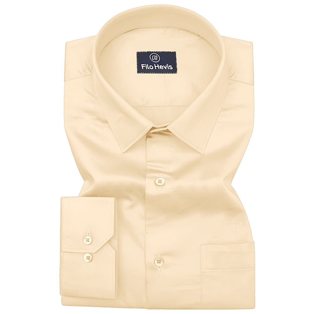 PLATINUM COTTON SATIN FORMAL SHIRT FOR MEN (Single Pocket)-Beige