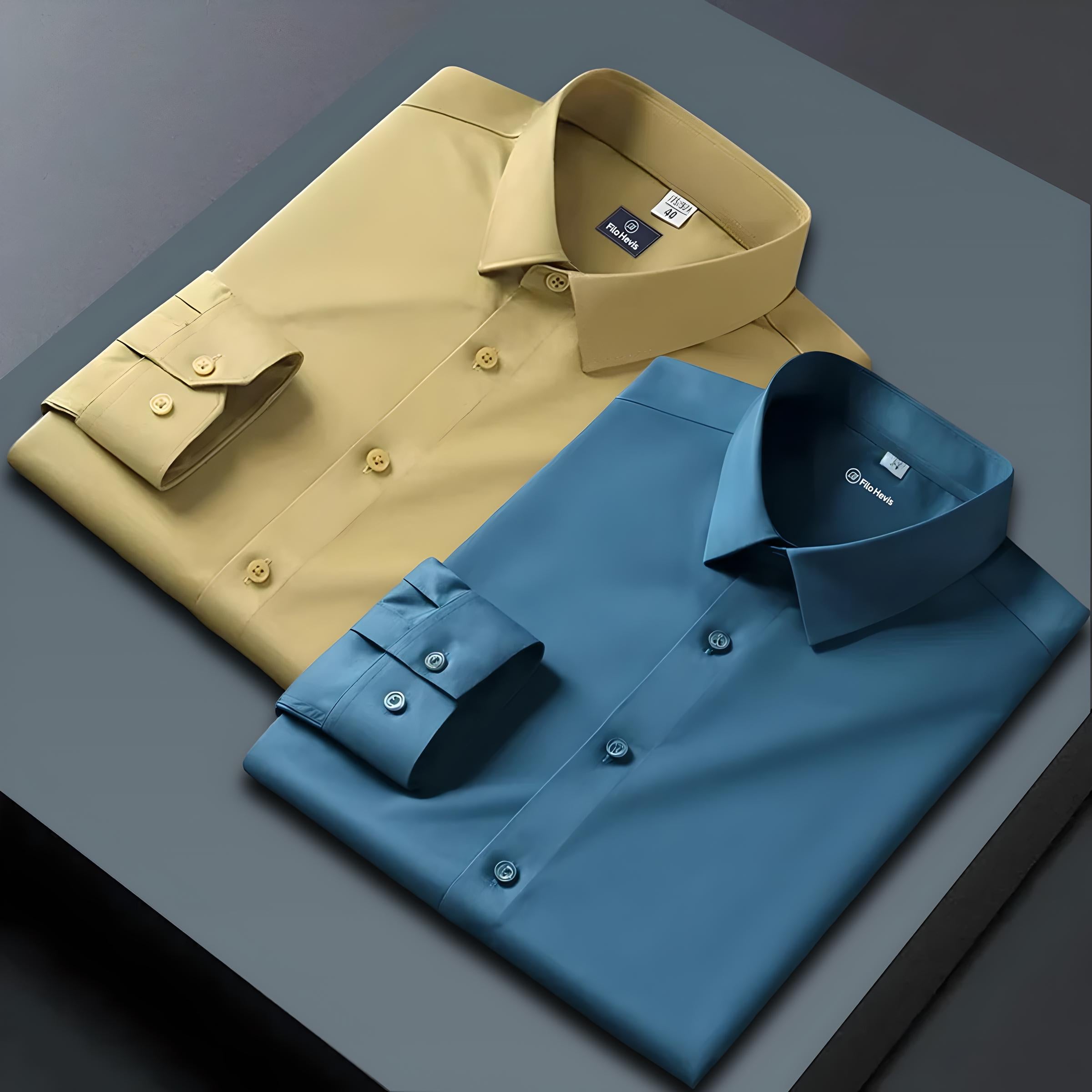 Combo of 2 Formal shirts Yellow & Teal Blue Colour