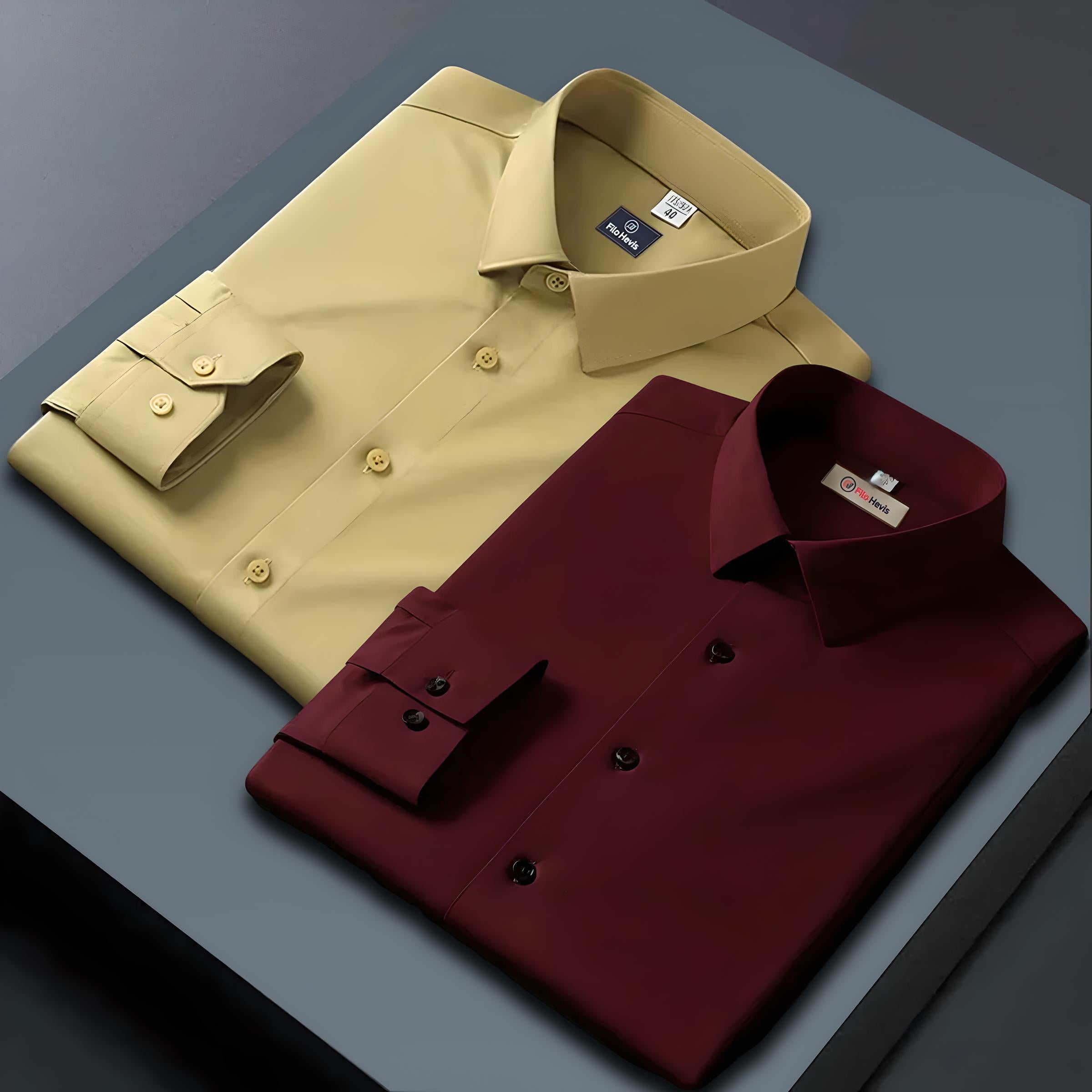 Combo of 2 Formal shirts Yellow & Maroon Colour