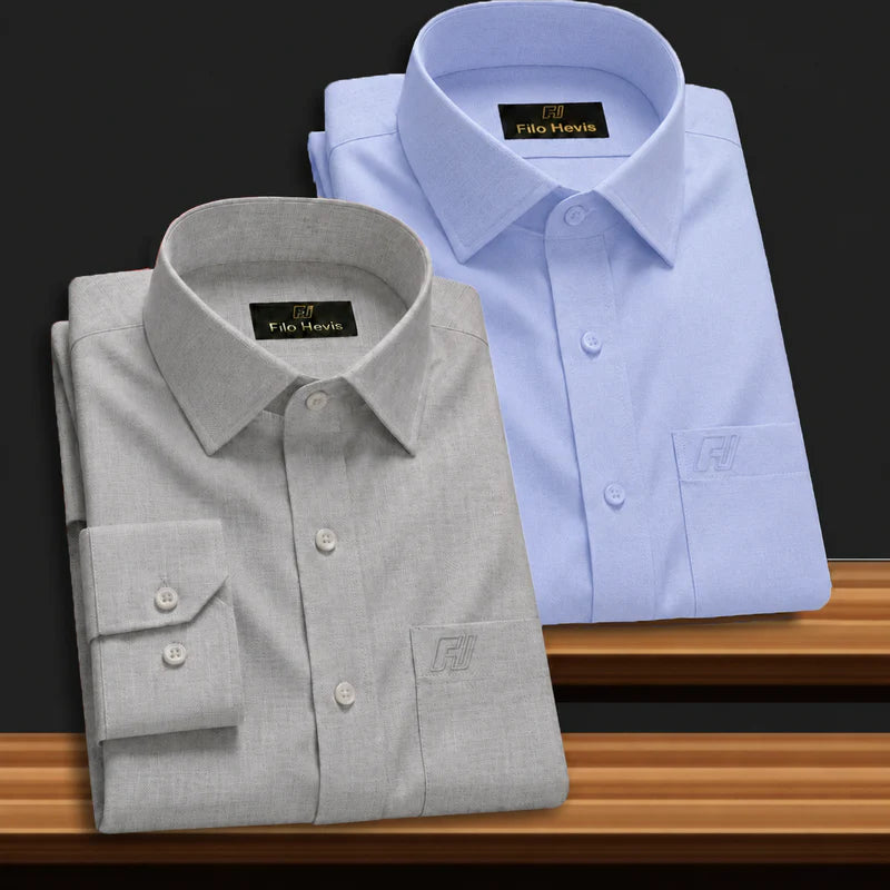 Combo of 2 Filafil Fabric Regular Fit Formal Shirts – Sky & Grey (Single Pocket)