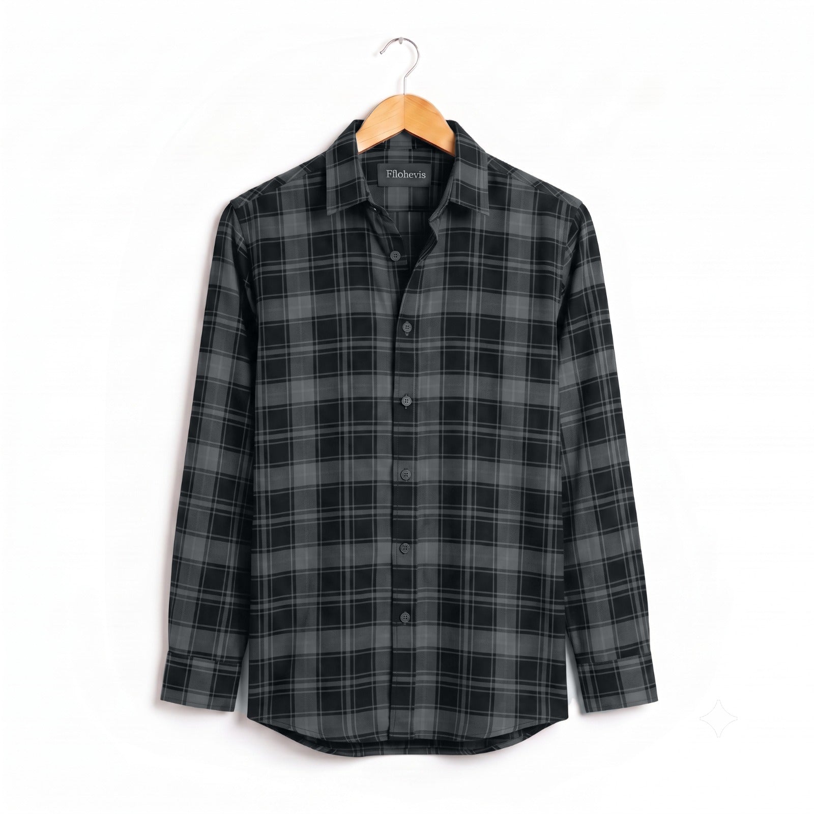 FORMAL COTTON CHECK SHIRTS FOR MEN - Dark Grey Plaid (Long Sleeve)