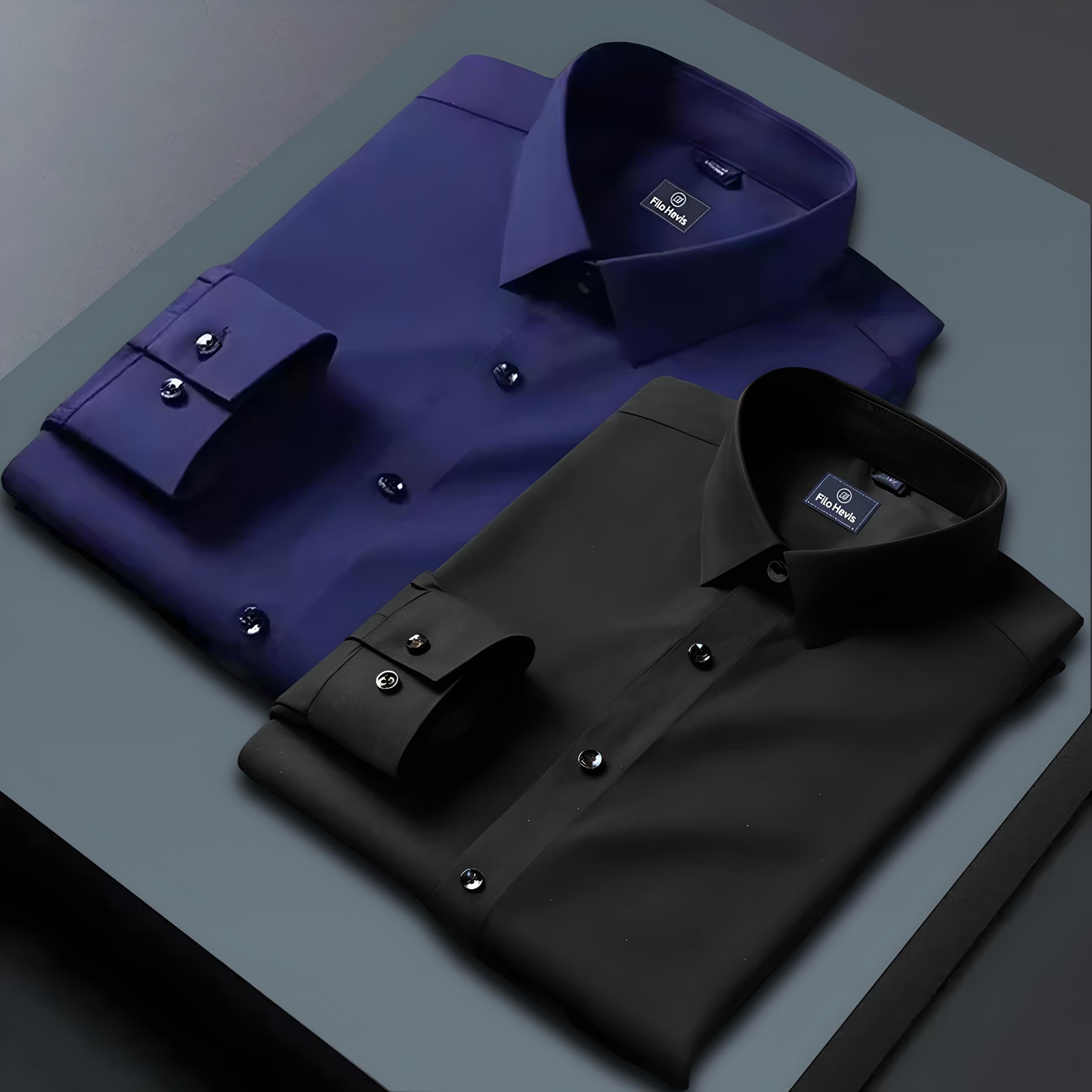 Combo of 2 Formal shirts Navy Blue & Black Colour