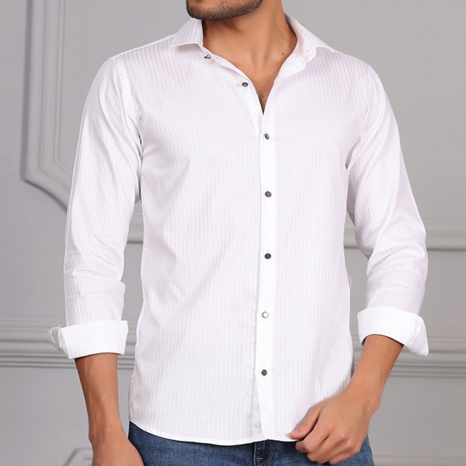 Self Print Formal Shirt White color