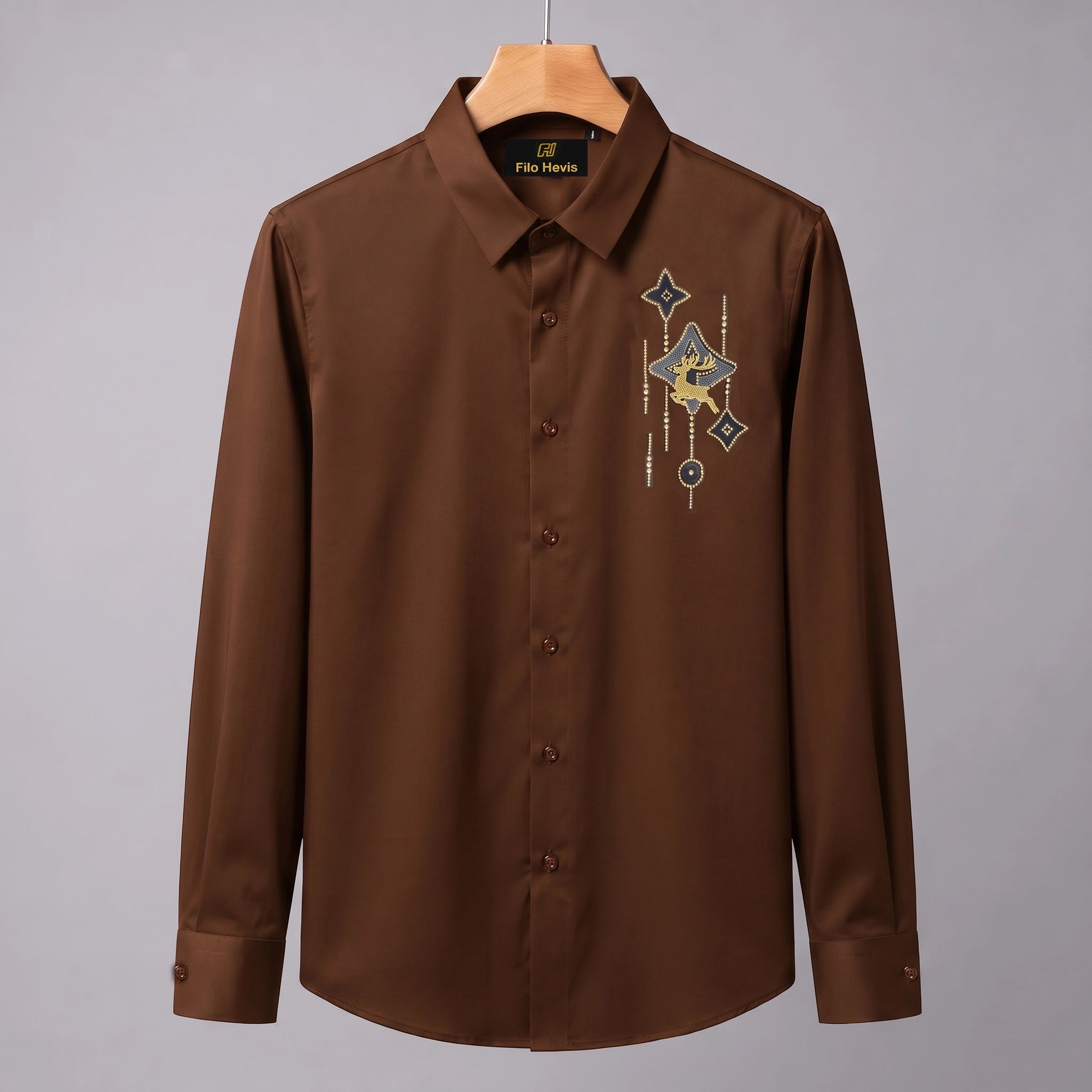 PARTY SHIRTS FOR MEN | PREMIUM SHIRTS | CLUB SHIRTS Deer Embroidery-Brown