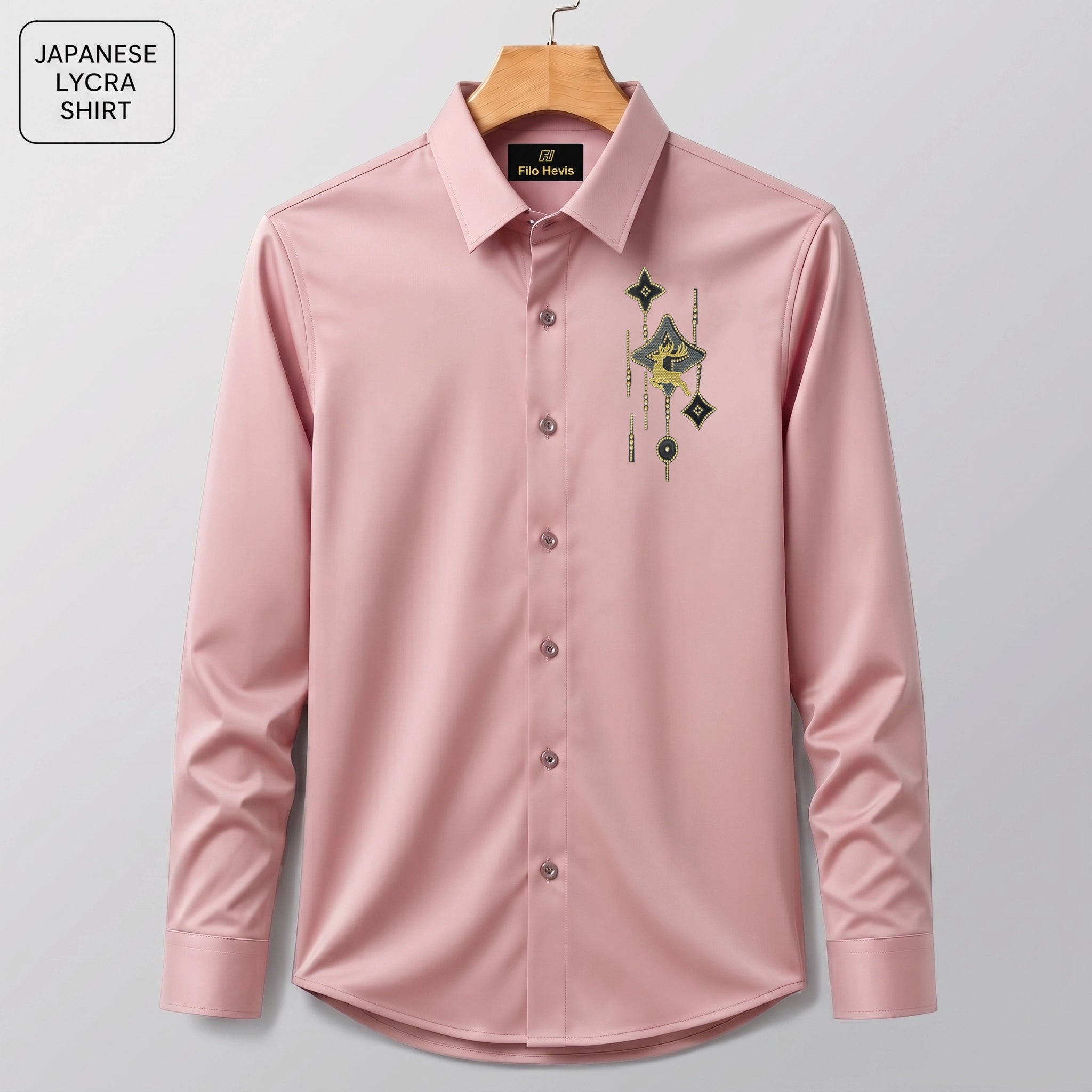 Deer Embroidery Party Shirts | Club Wear | Peach