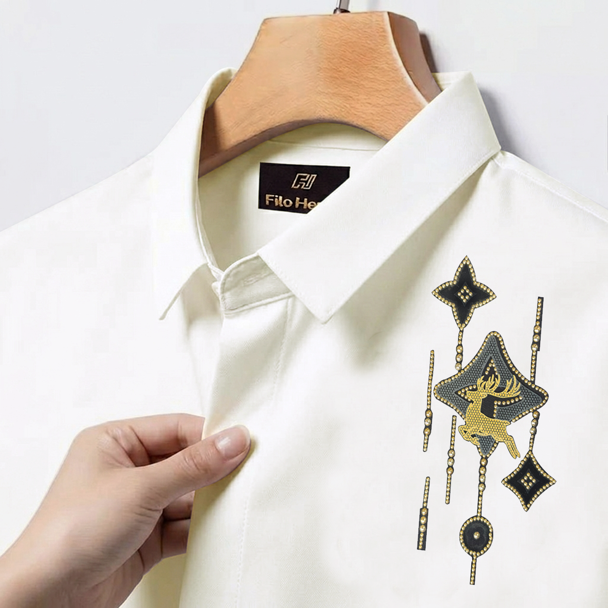 PARTY SHIRTS FOR MEN | PREMIUM SHIRTS | CLUB SHIRTS Deer Embroidery-White