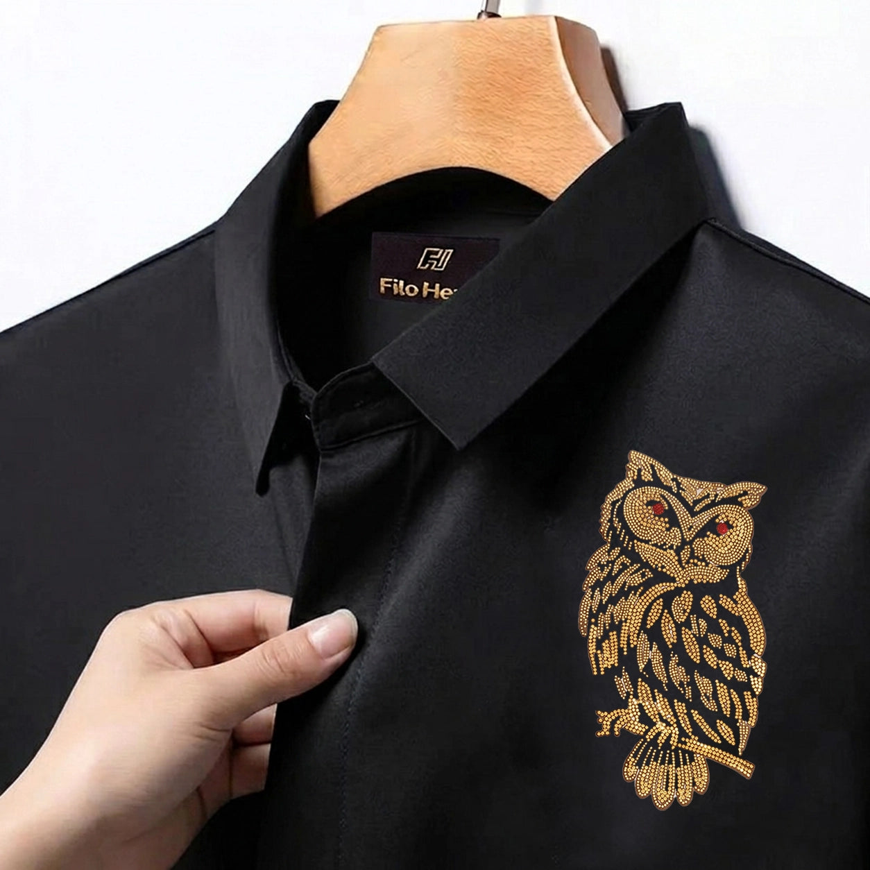 PARTY SHIRTS FOR MEN | PREMIUM SHIRTS | CLUB SHIRTS OWL Embroidery-Black