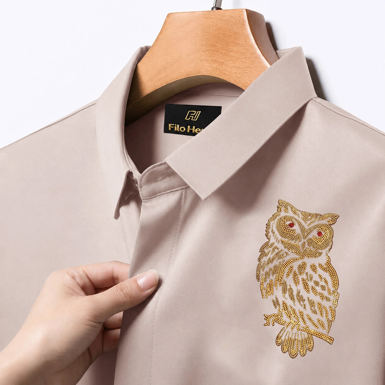 PARTY SHIRTS FOR MEN | PREMIUM SHIRTS | CLUB SHIRTS OWL Embroidery-Olive