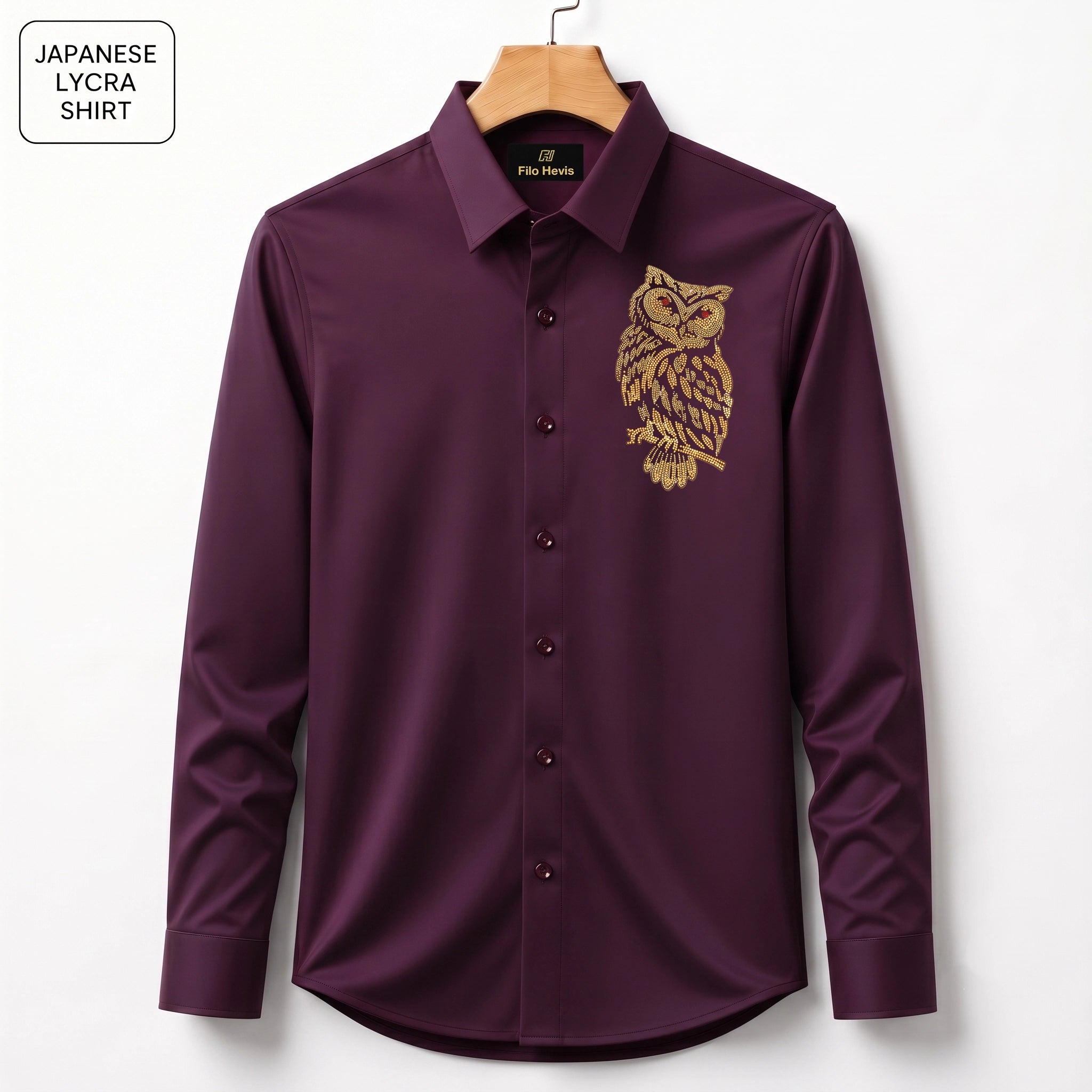 Owl Embroidery Party Shirts | Club Wear | Wine