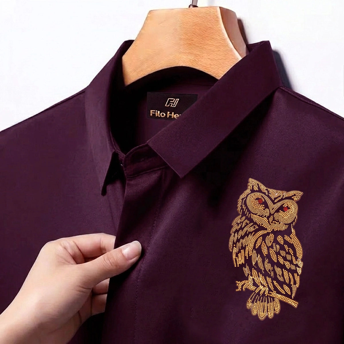 Owl Embroidery Party Shirts | Club Wear | Wine