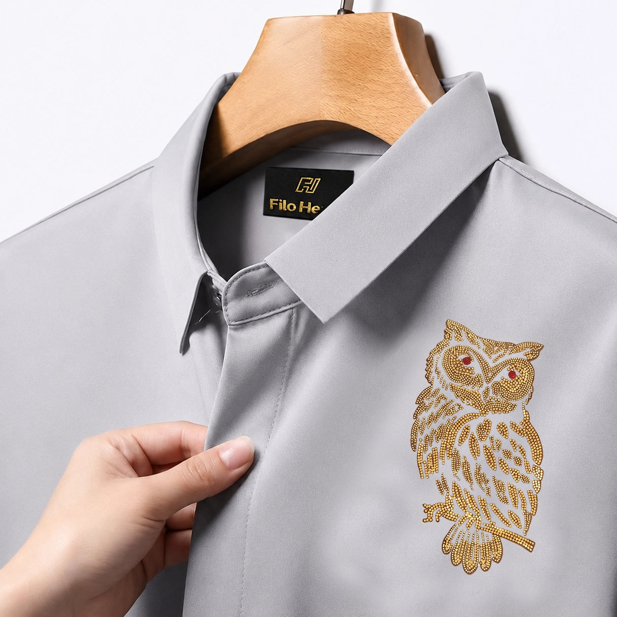 PARTY SHIRTS FOR MEN | PREMIUM SHIRTS | CLUB SHIRTS OWL Embroidery-Grey