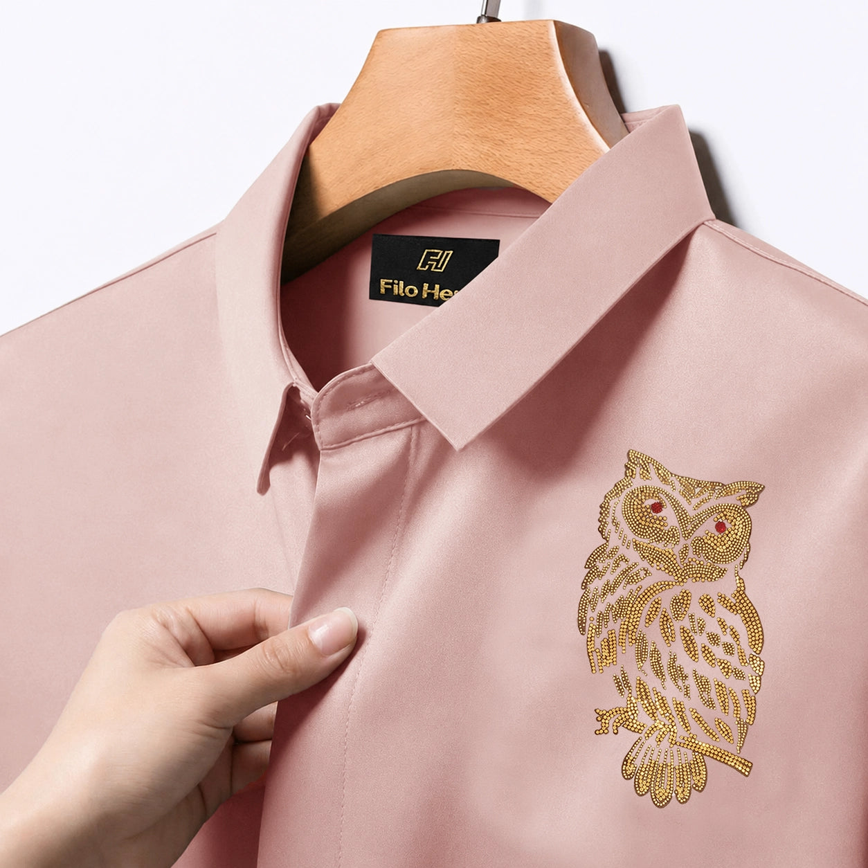 PARTY SHIRTS FOR MEN | PREMIUM SHIRTS | CLUB SHIRTS OWL Embroidery-Peach