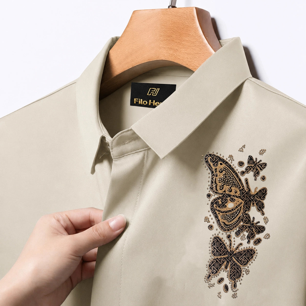 PARTY SHIRTS FOR MEN | PREMIUM SHIRTS | CLUB SHIRTS Butterfly Embroidery-Cream