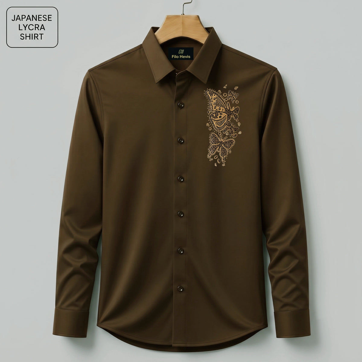 Butterfly Embroidery Party Shirts | Club Wear | Light Brown ( We Accept Only Prepaid For This Article )