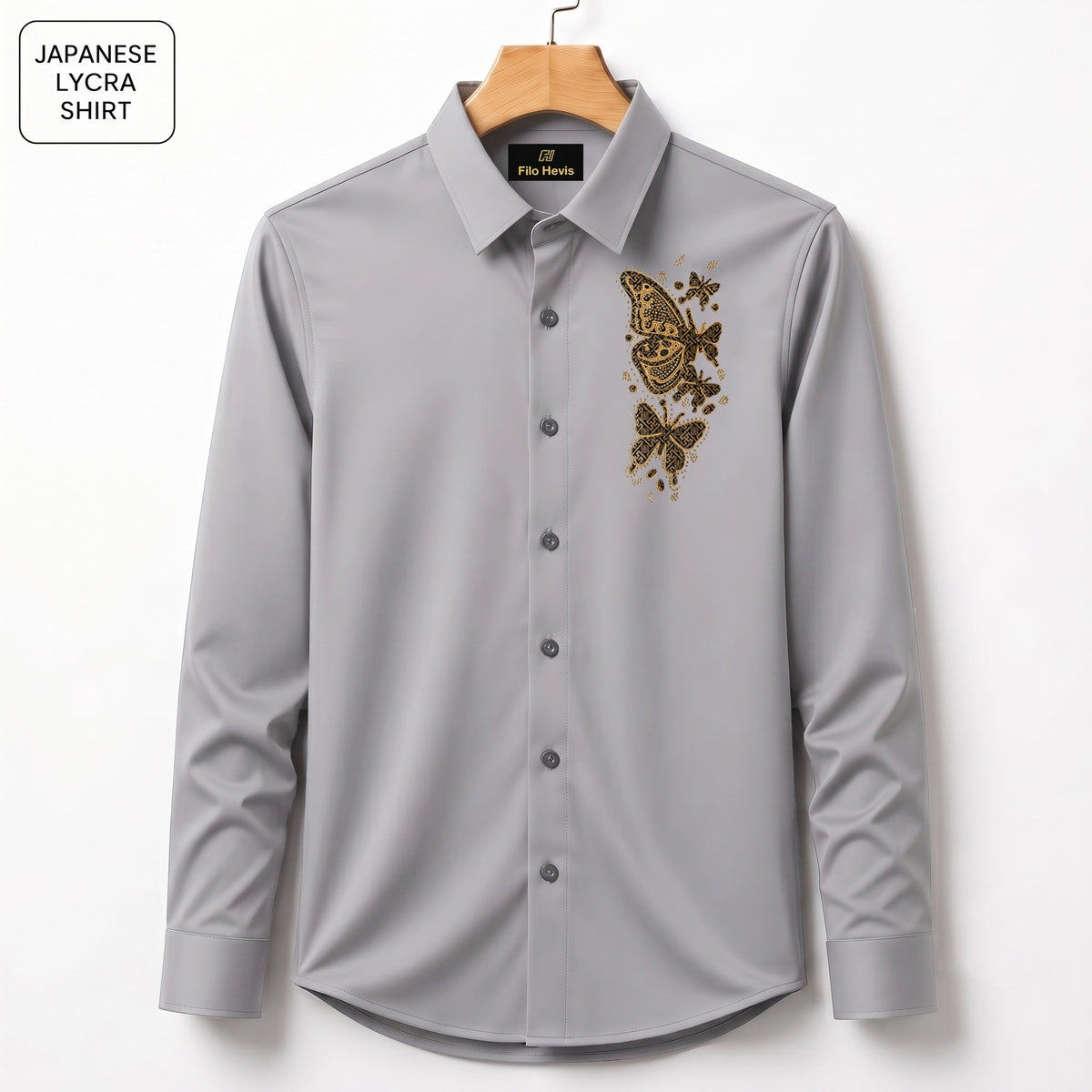 Butterfly Embroidery Party Shirts | Club Wear | Light Grey ( We Accept Only Prepaid For This Article )