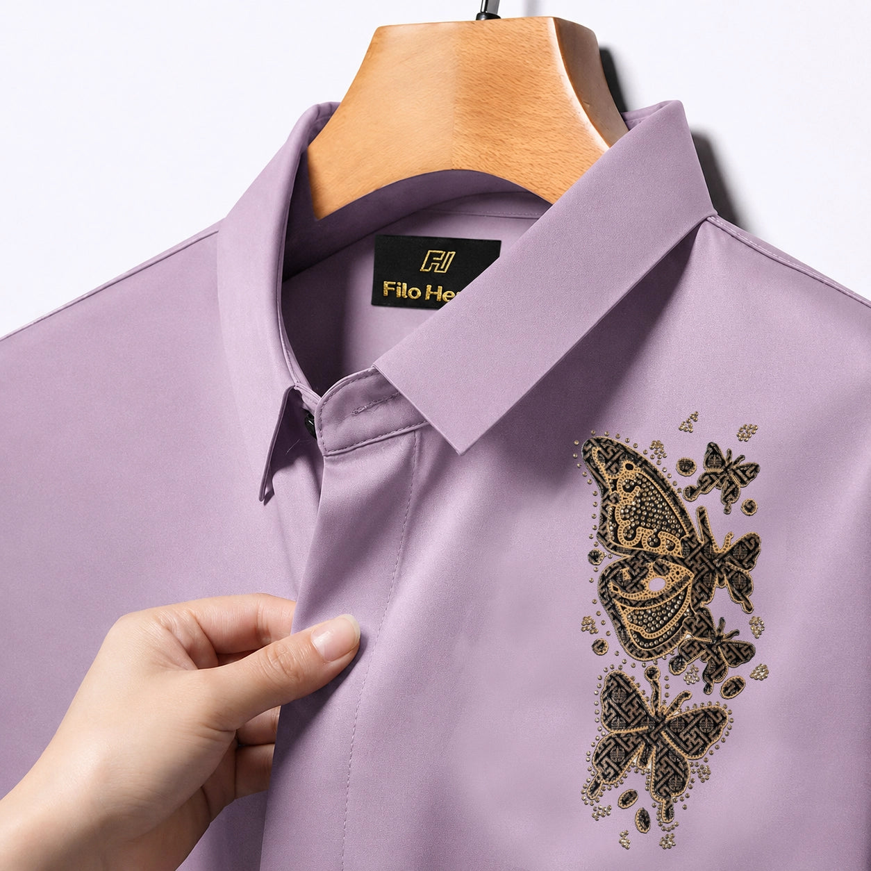 PARTY SHIRTS FOR MEN | PREMIUM SHIRTS | CLUB SHIRTS Butterfly Embroidery-Onion
