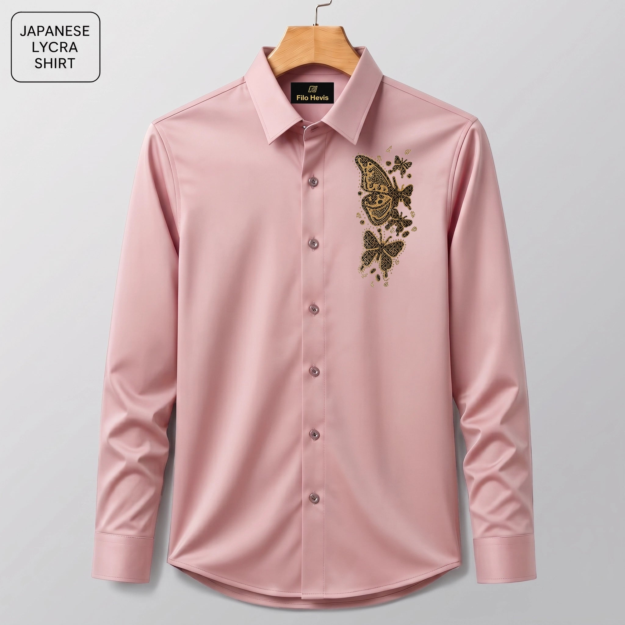 Butterfly Embroidery Party Shirts | Club Wear | Peach