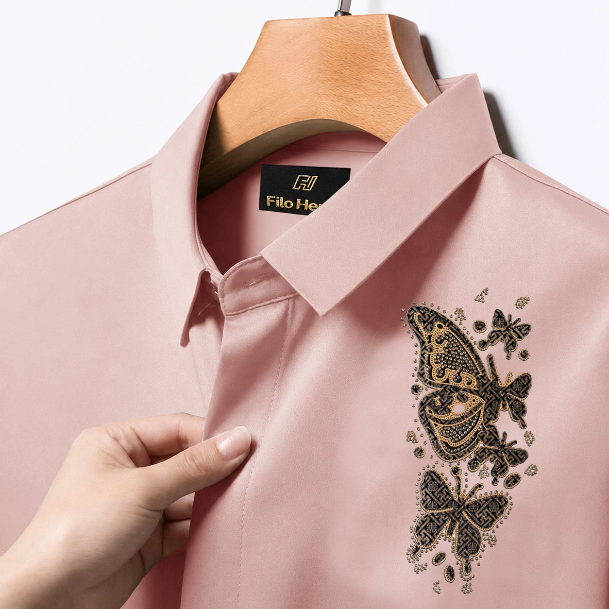 PARTY SHIRTS FOR MEN | PREMIUM SHIRTS | CLUB SHIRTS Butterfly Embroidery-Peach