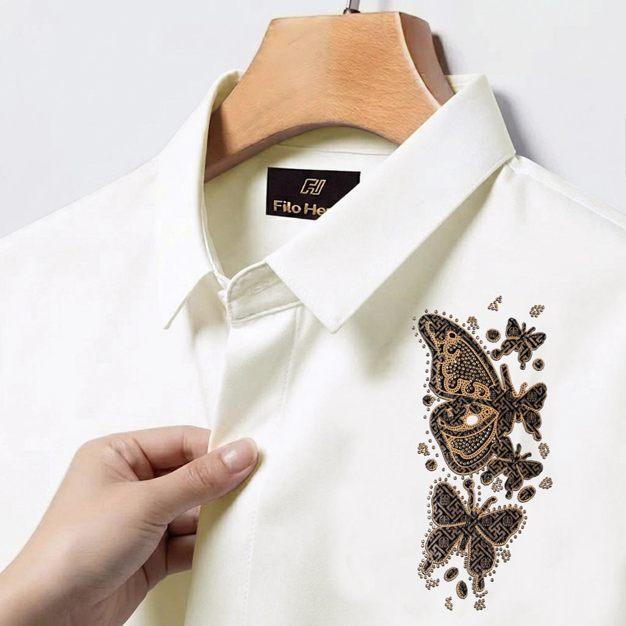 PARTY SHIRTS FOR MEN | PREMIUM SHIRTS | CLUB SHIRTS Butterfly Embroidery-White