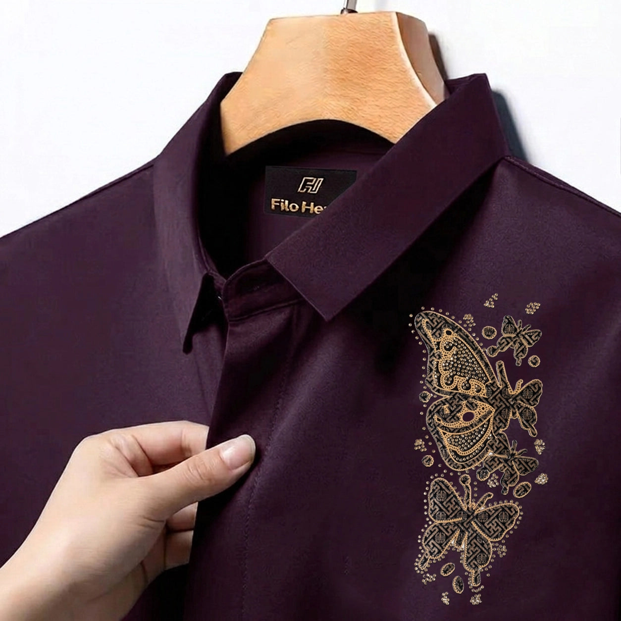 PARTY SHIRTS FOR MEN | PREMIUM SHIRTS | CLUB SHIRTS Butterfly Embroidery-Wine