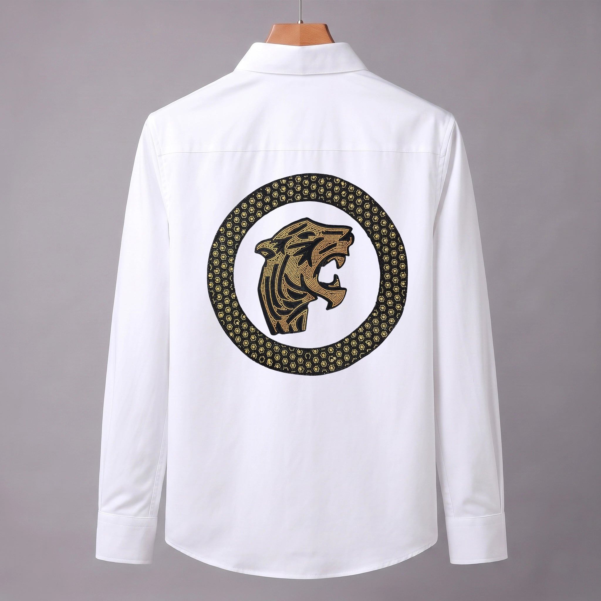 Front & Back Tiger Embroidery Party Shirts | Club Wear | White