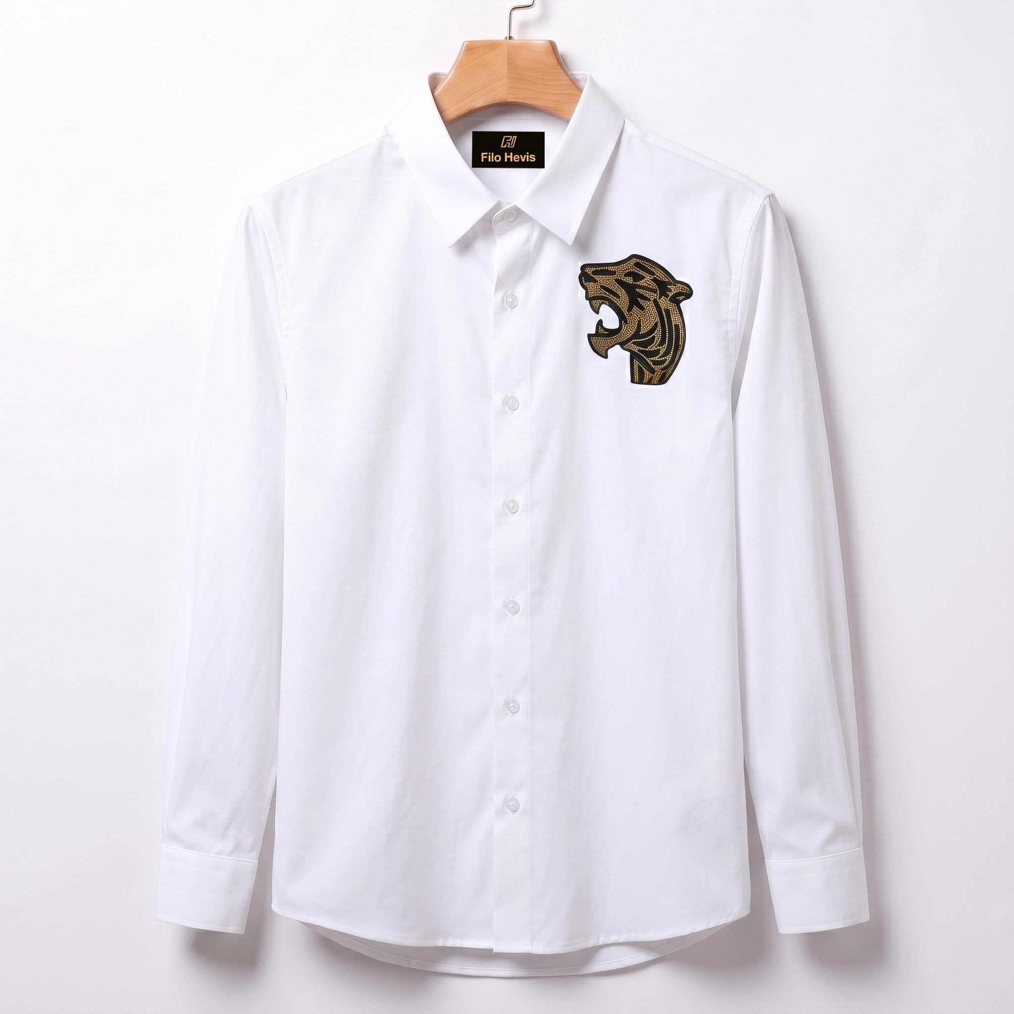 Front & Back Tiger Embroidery Party Shirts | Club Wear | White
