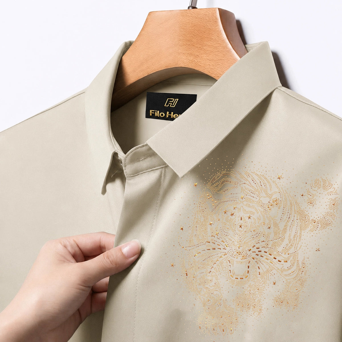 Tiger Embroidery Party Shirts | Club Wear | Cream
