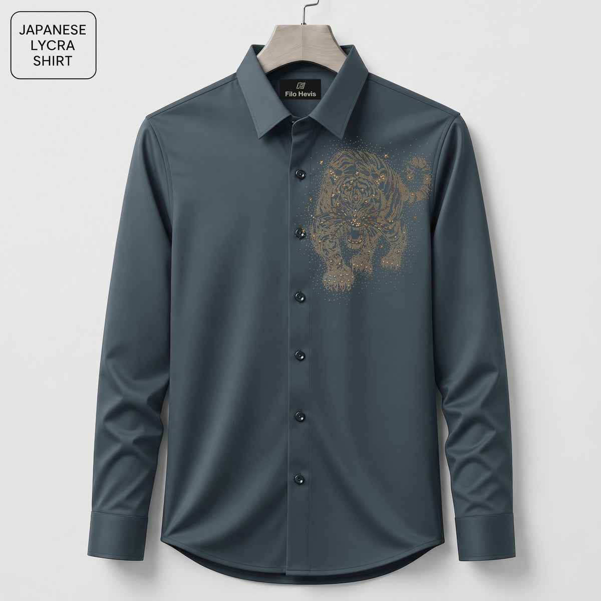 Tiger Embroidery Party Shirts | Club Wear | Dark Grey
