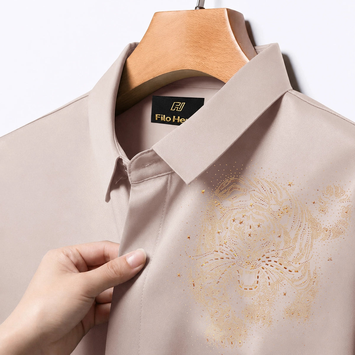 Tiger Embroidery Party Shirts | Club Wear | Olive