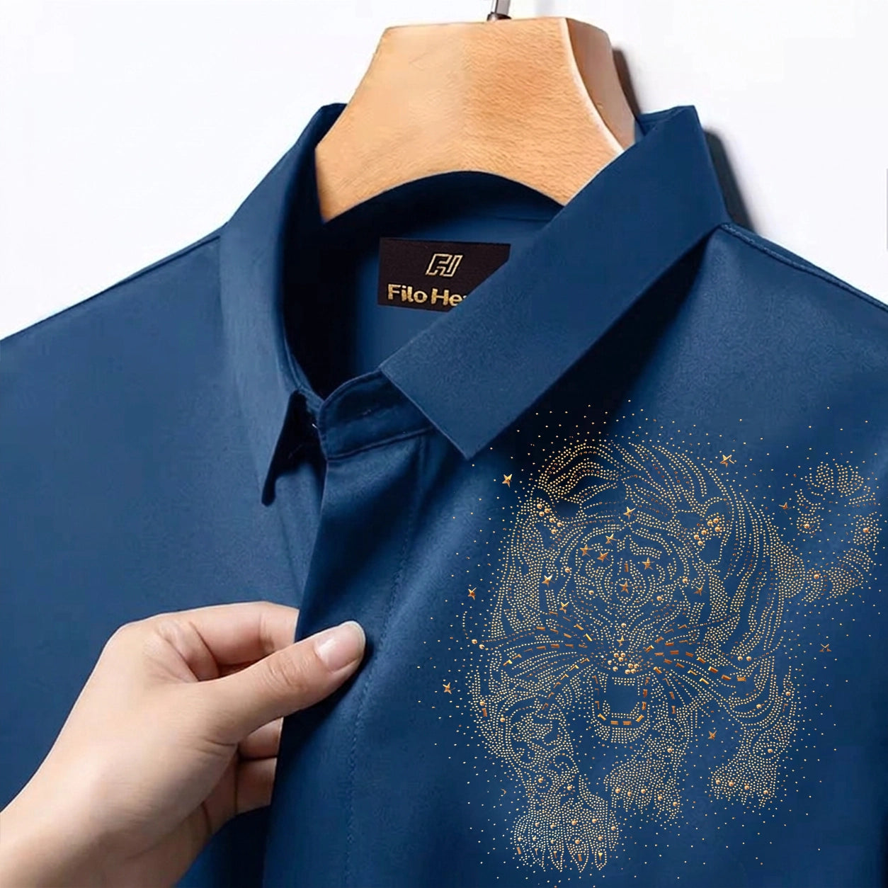 Tiger Embroidery Party Shirts | Club Wear | Teal Blue