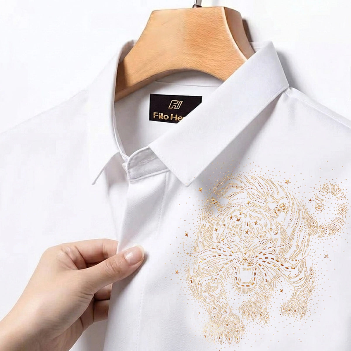 Tiger Embroidery Party Shirts | Club Wear | White
