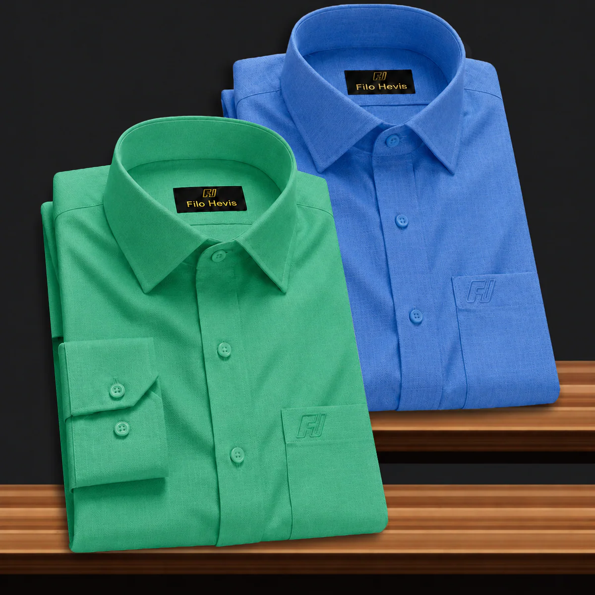 Combo of 2 Filafil Fabric Regular Fit Formal Shirts – Green & Blue (Single Pocket)