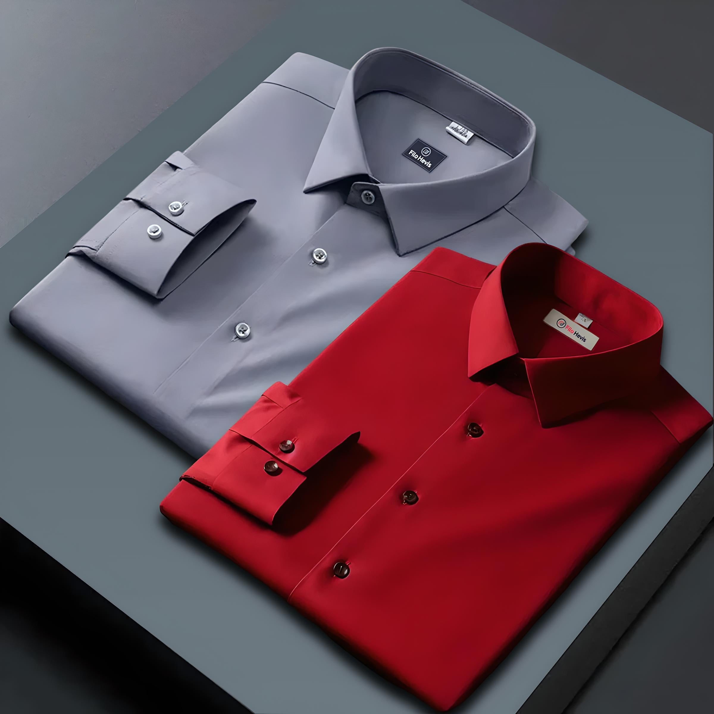 Combo of 2 Formal shirts Light Grey & Red Colour