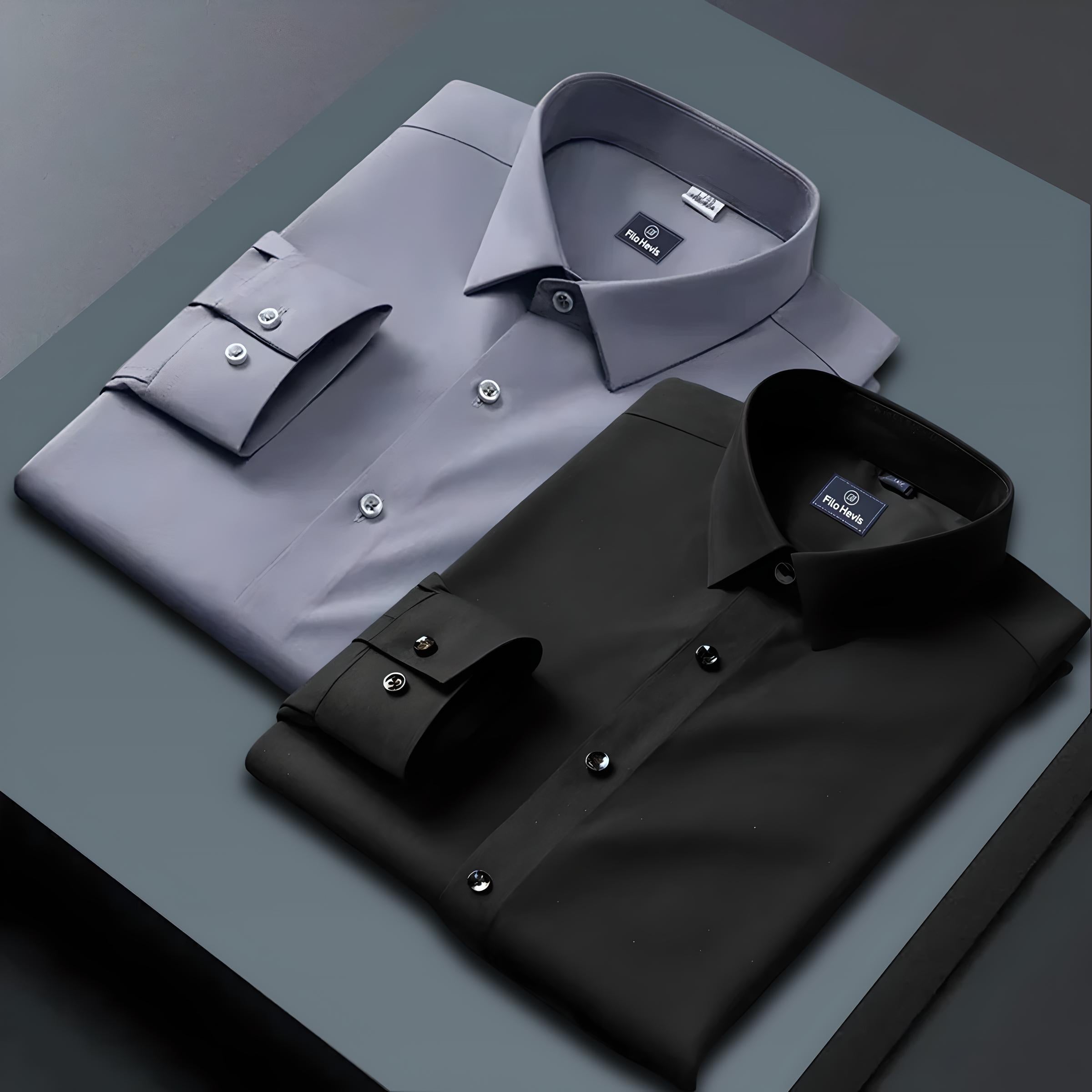 Combo of 2 Formal shirts Light Grey & Black Colour