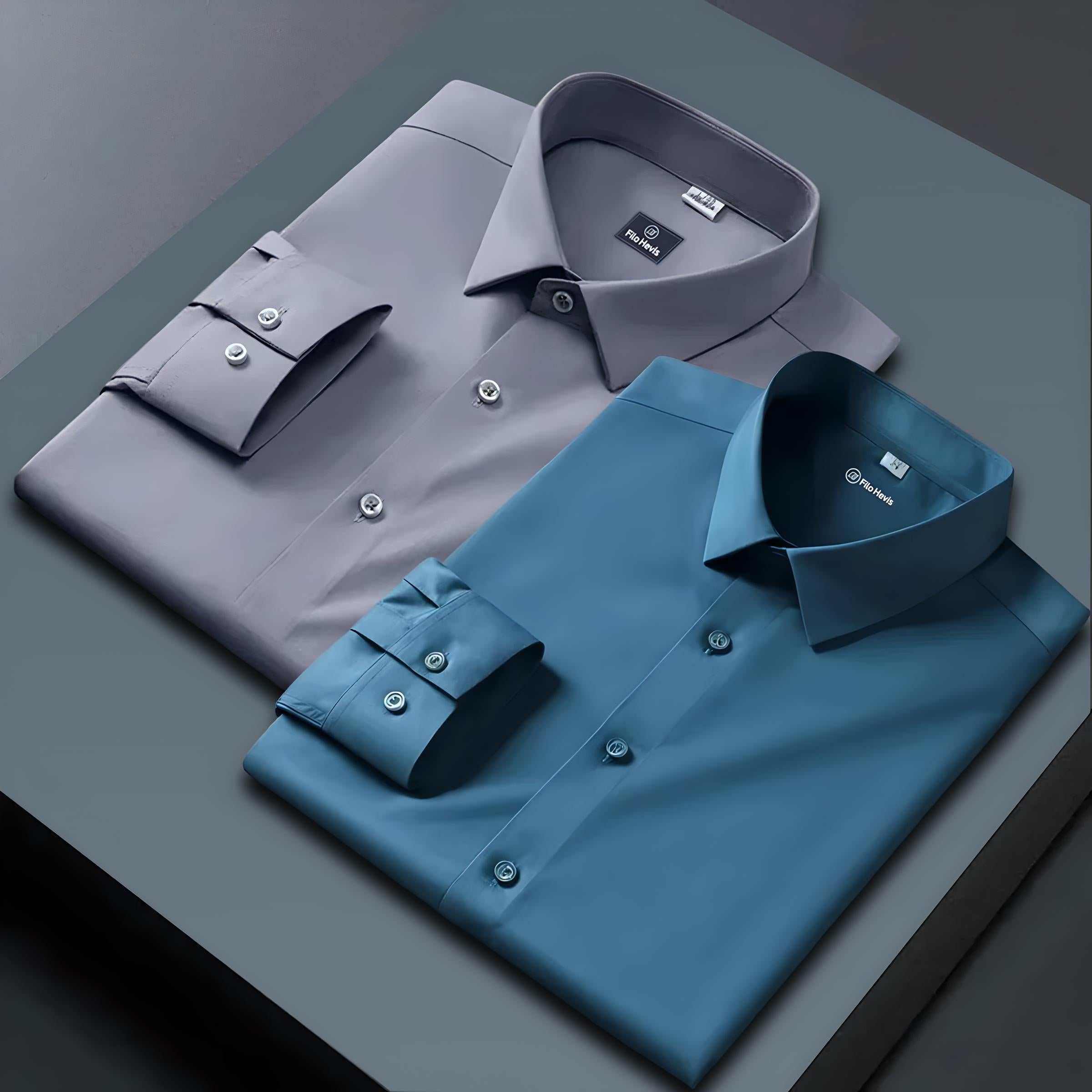 Combo of 2 Formal shirts Light Grey & Teal Blue Colour