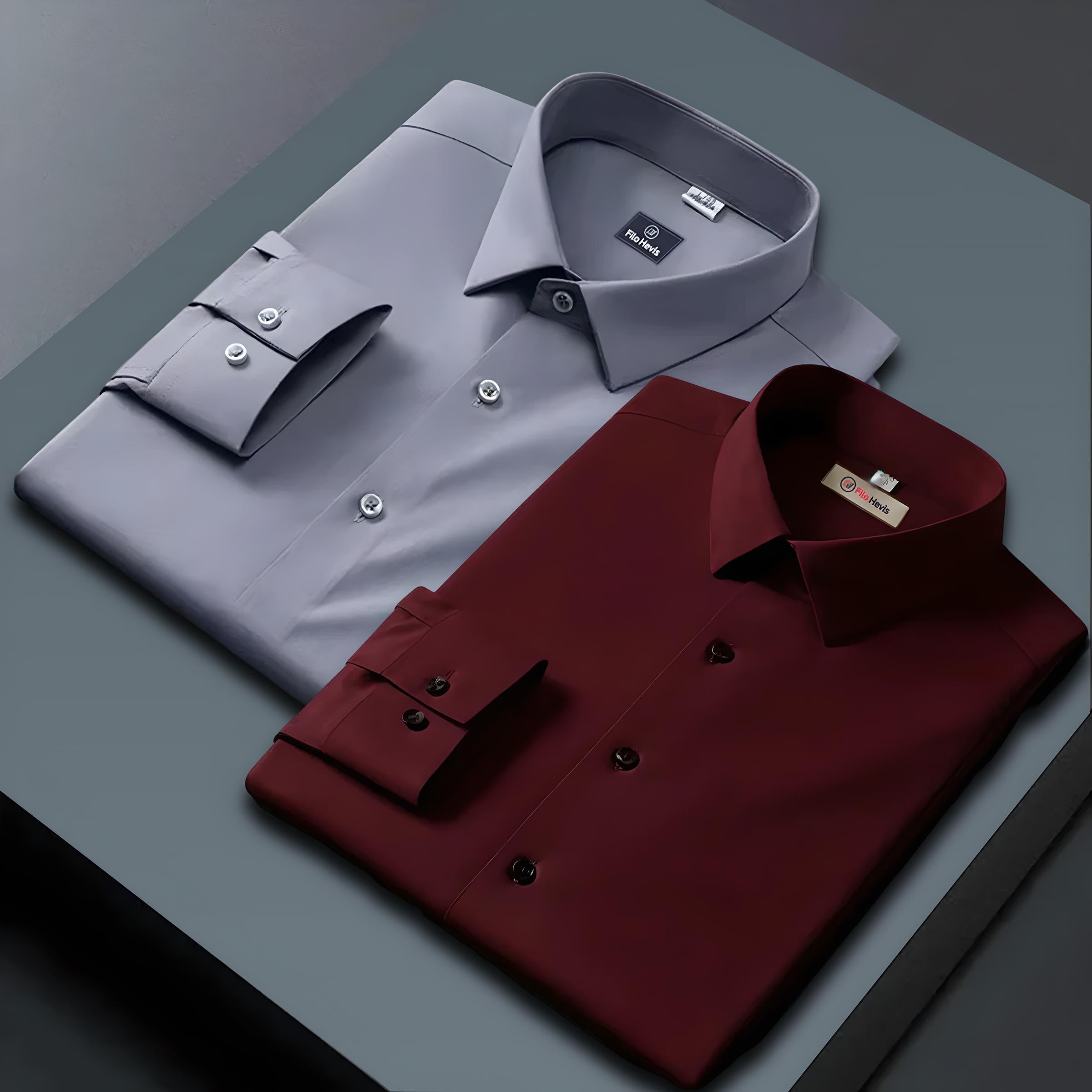 Combo of 2 Formal shirts Light Grey & Maroon Colour