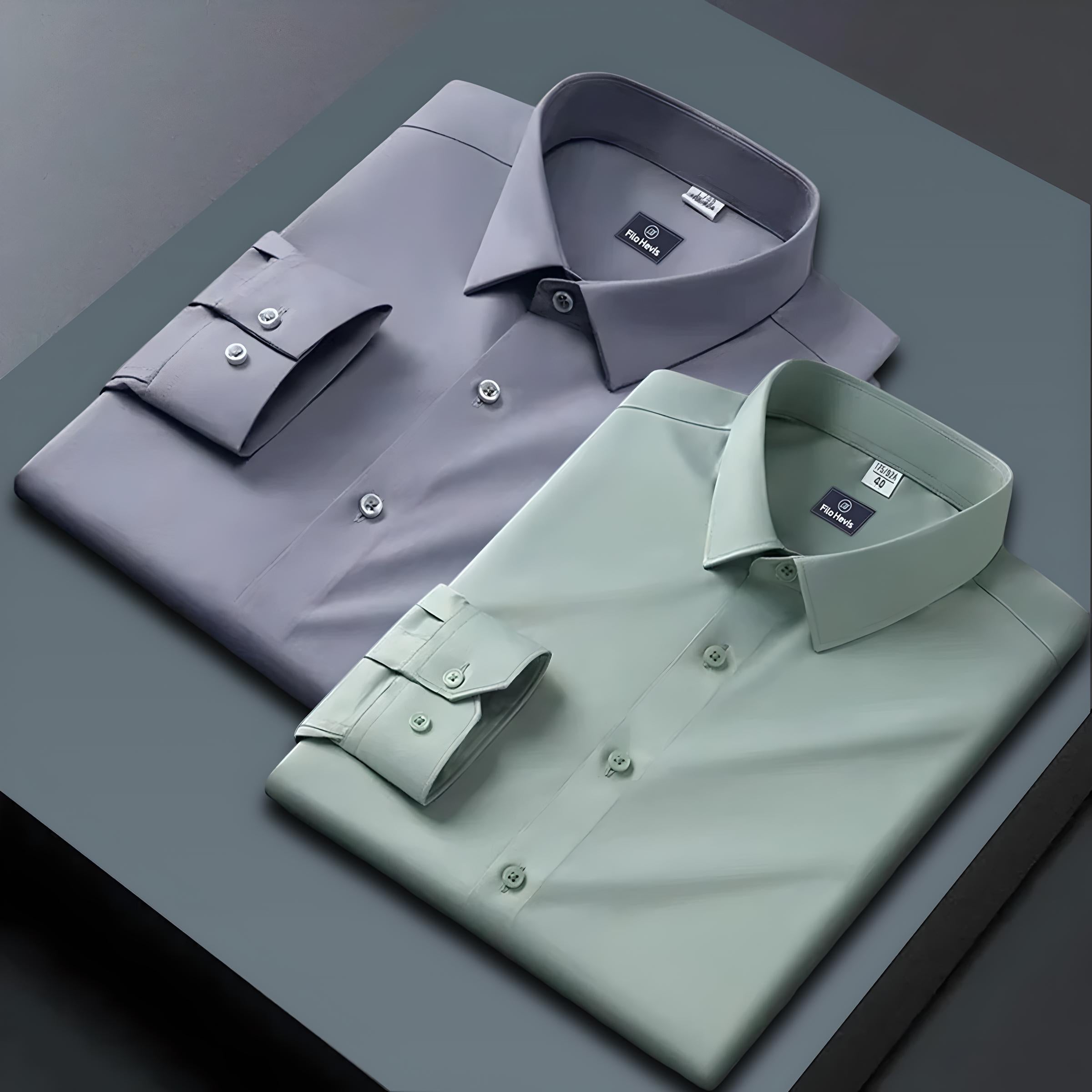 Combo of 2 Formal shirts Light Grey & Pista green Colour