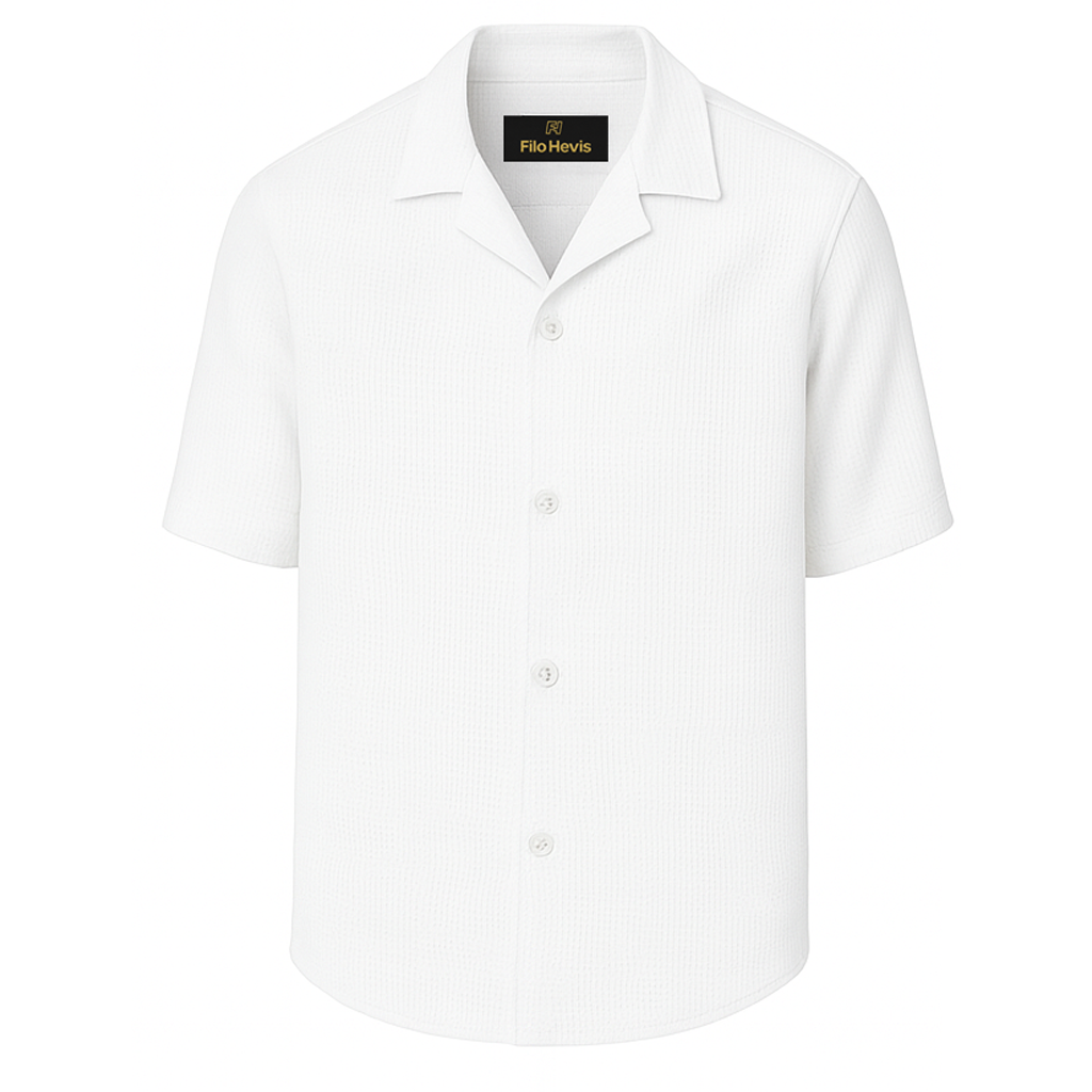 Men’s Premium Popcorn Texture Co-ord Set – Polyester Comfort Shirt & Trouser-White